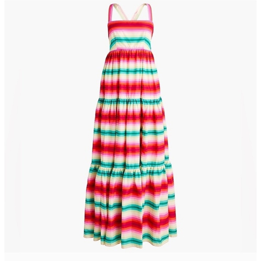 J. Crew Sleeveless Maxi Dress Striped Tiered Casual Sundress Colorful